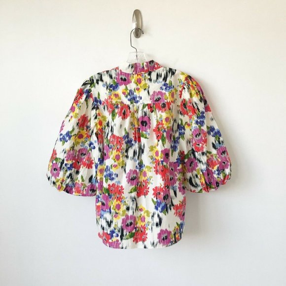 NWT Anthropologie Rachael Floral Button Down Top M Puff Sleeves - Picture 7 of 9